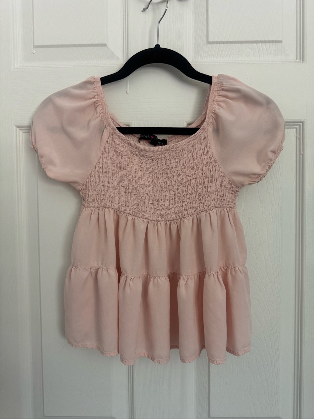 Derek Heart Pale Pink Smocked Puff-Sleeve Blouse